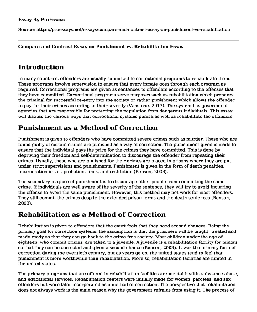 Compare and Contrast Essay on Punishment vs. Rehabilitation
