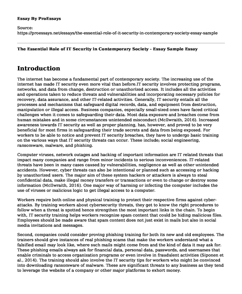 The Essential Role of IT Security in Contemporary Society - Essay Sample