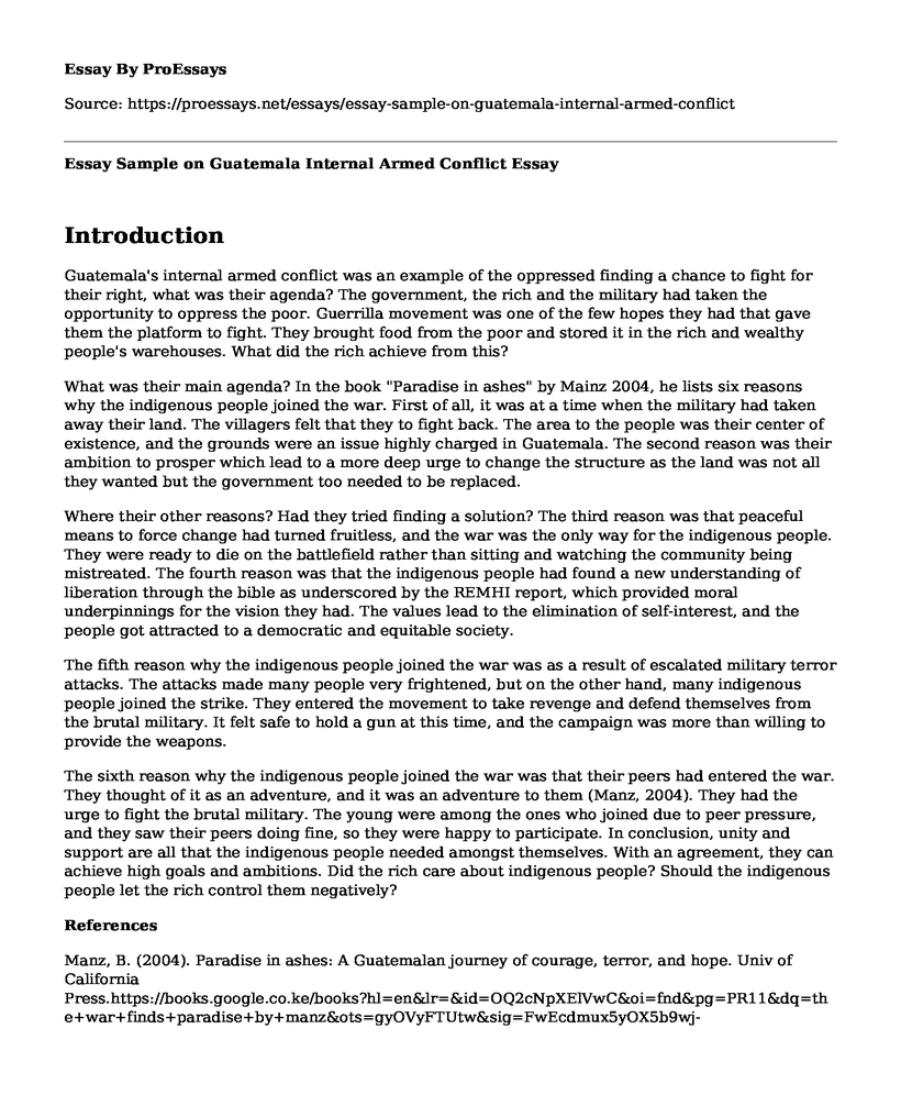 Essay Sample on Guatemala Internal Armed Conflict