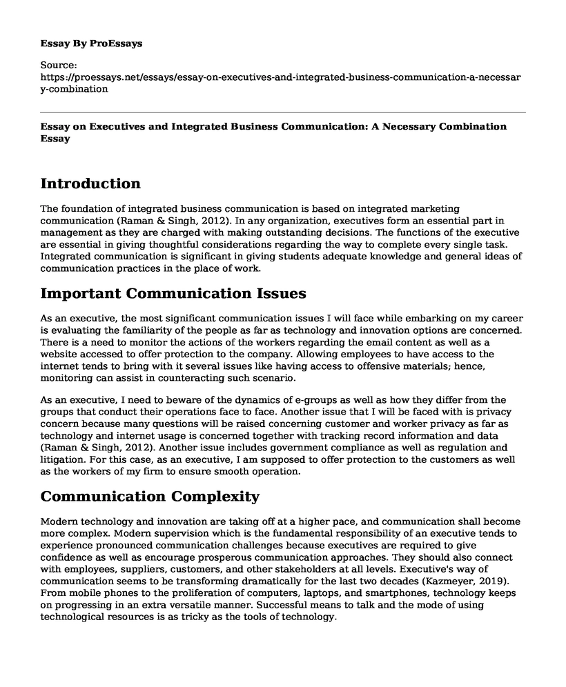 Essay on Executives and Integrated Business Communication: A Necessary Combination