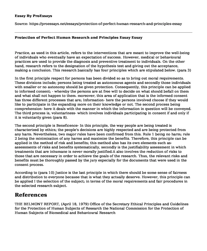 Protection of Perfect Human Research and Principles Essay