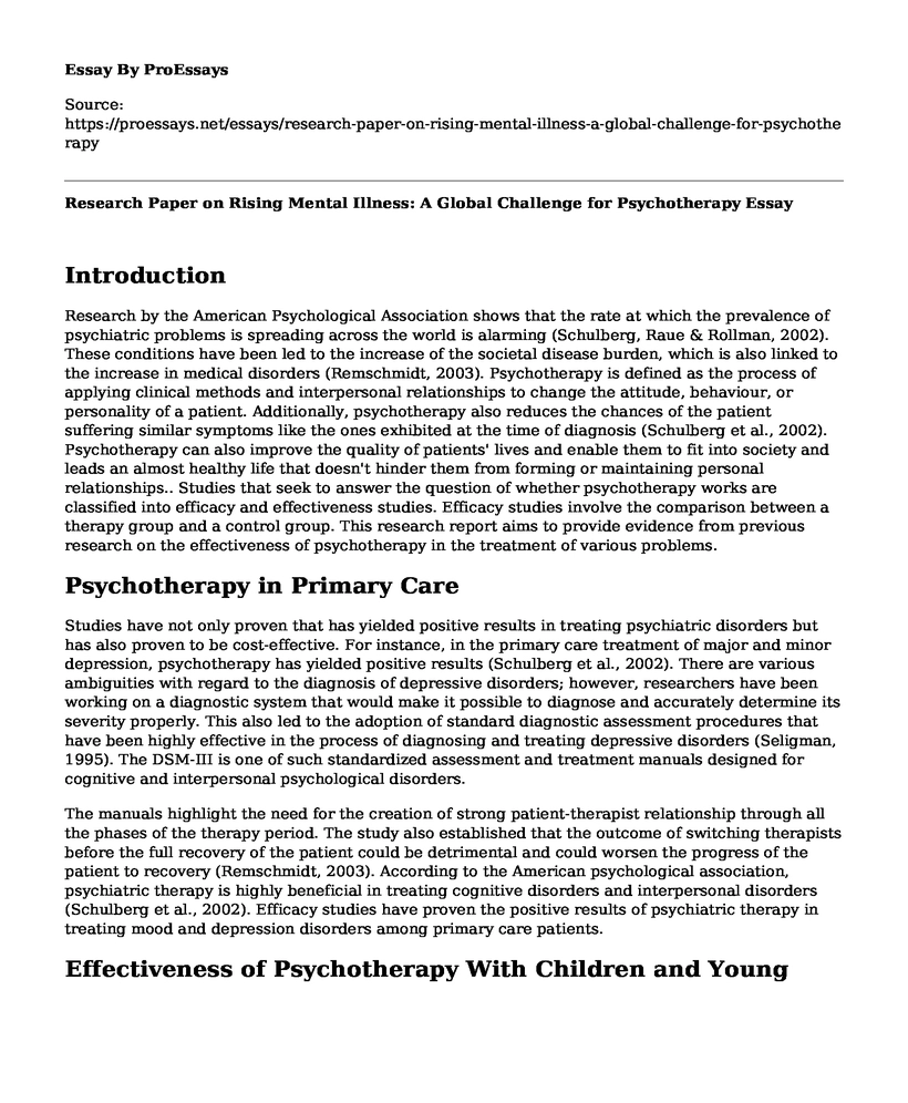 Research Paper on Rising Mental Illness: A Global Challenge for Psychotherapy