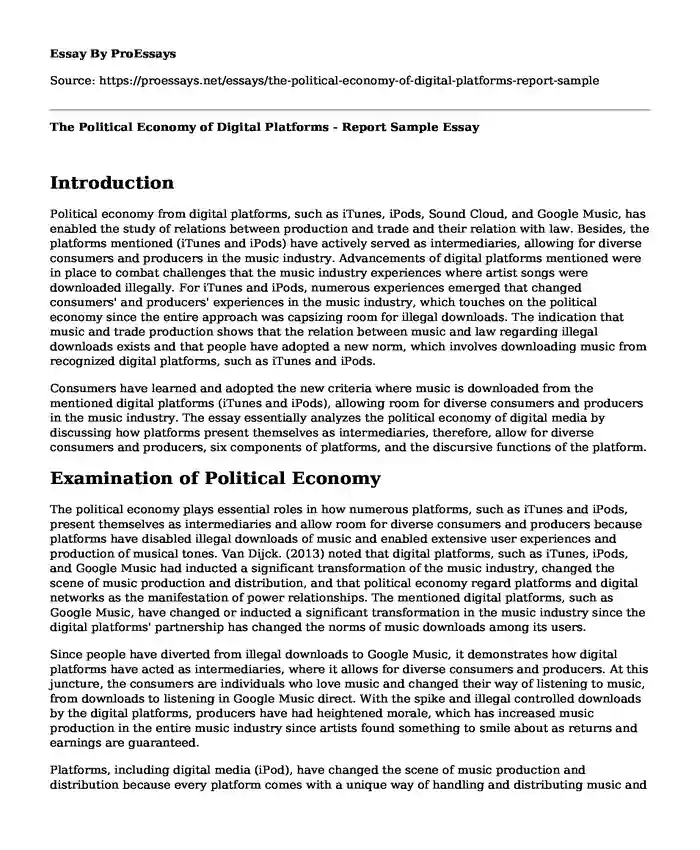 The Political Economy of Digital Platforms - Report Sample
