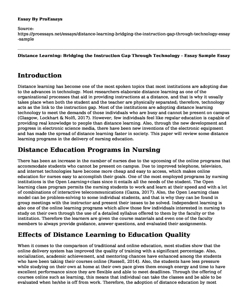 Distance Learning: Bridging the Instruction Gap Through Technology - Essay Sample