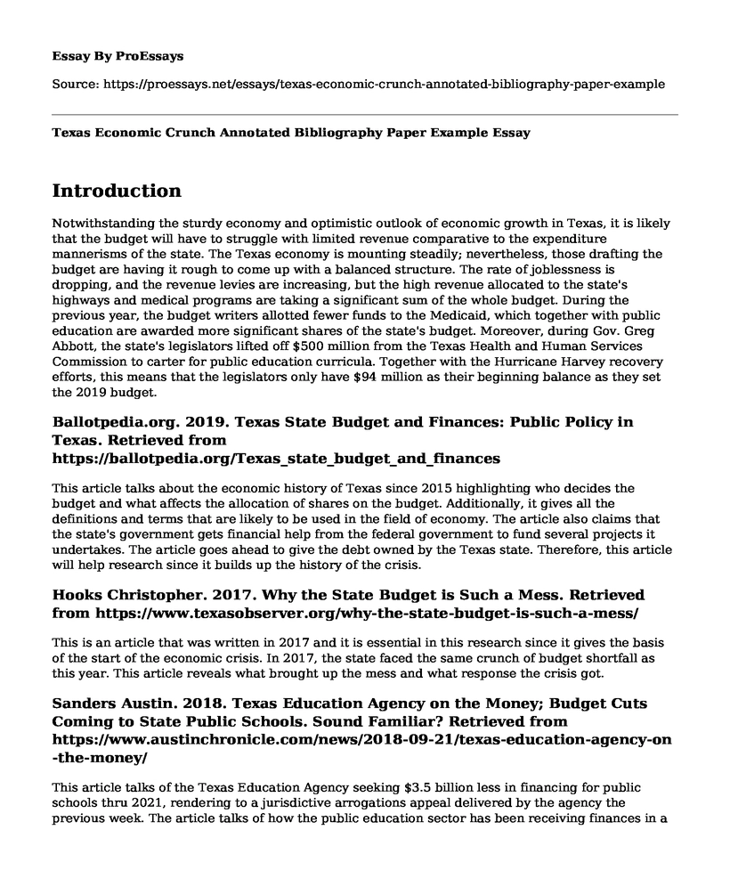 Texas Economic Crunch Annotated Bibliography Paper Example