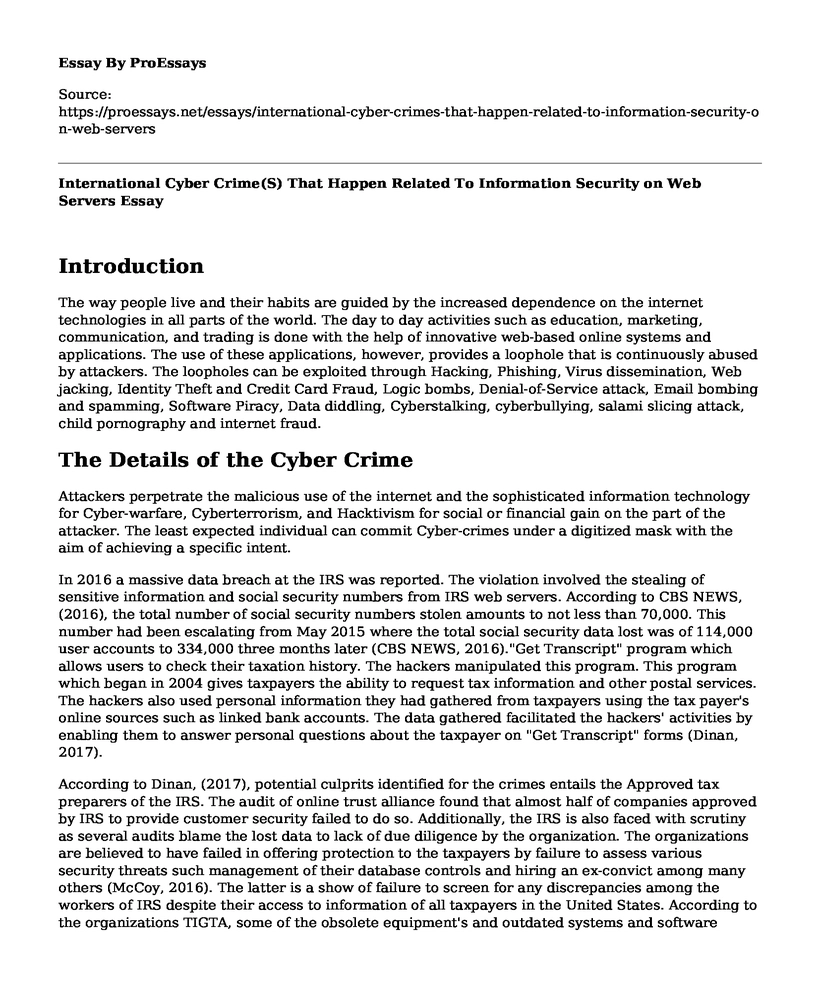International Cyber Crime(S) That Happen Related To Information Security on Web Servers