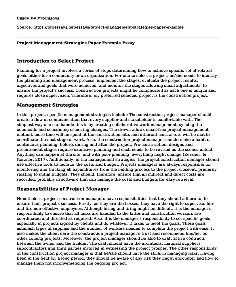 Project Management Strategies Paper Example