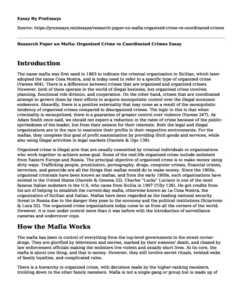 Research Paper on Mafia: Organized Crime vs Coordinated Crimes