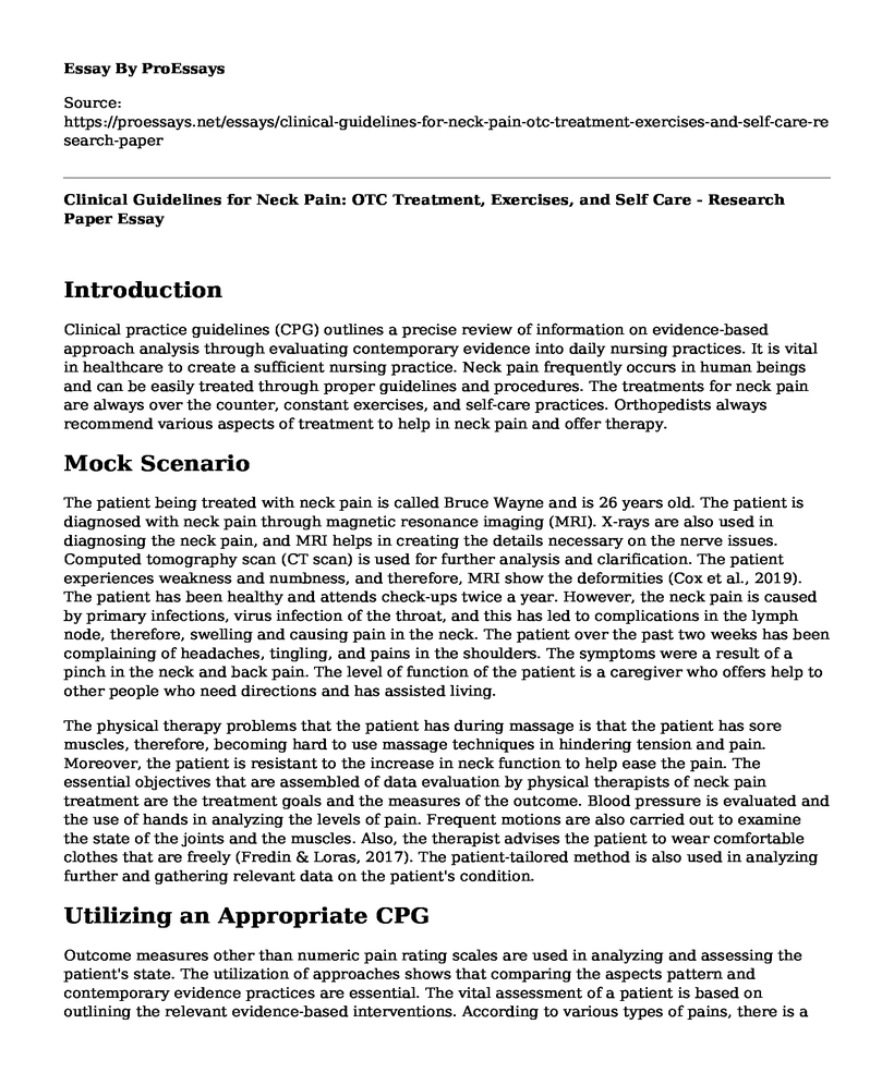 Clinical Guidelines for Neck Pain: OTC Treatment, Exercises, and Self Care - Research Paper