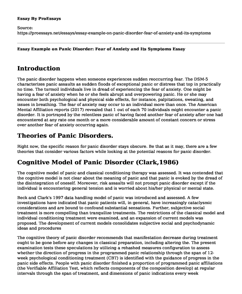 Essay Example on Panic Disorder: Fear of Anxiety and Its Symptoms