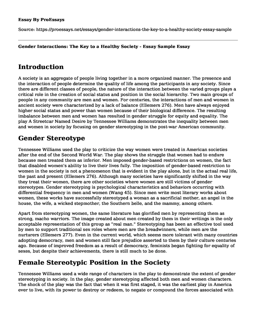 Gender Interactions: The Key to a Healthy Society - Essay Sample