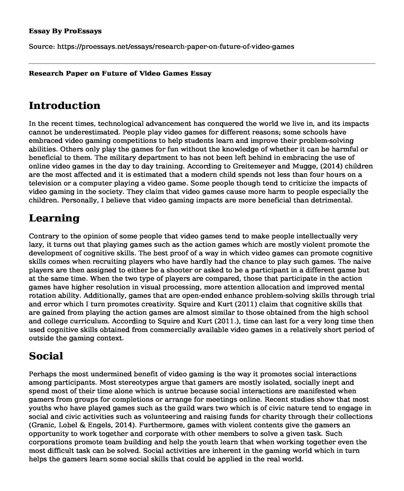 Research Paper on Future of Video Games
