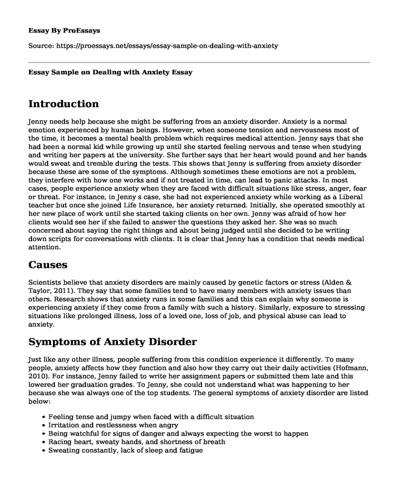 Essay Sample on Dealing with Anxiety