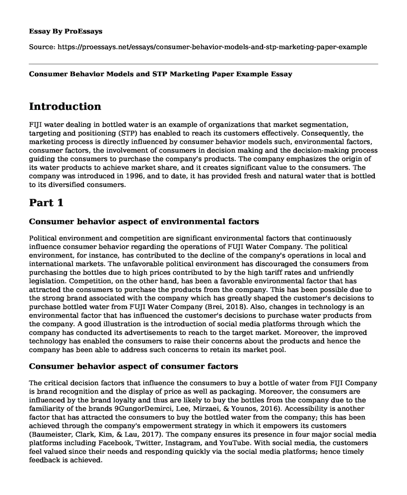 Consumer Behavior Models and STP Marketing Paper Example