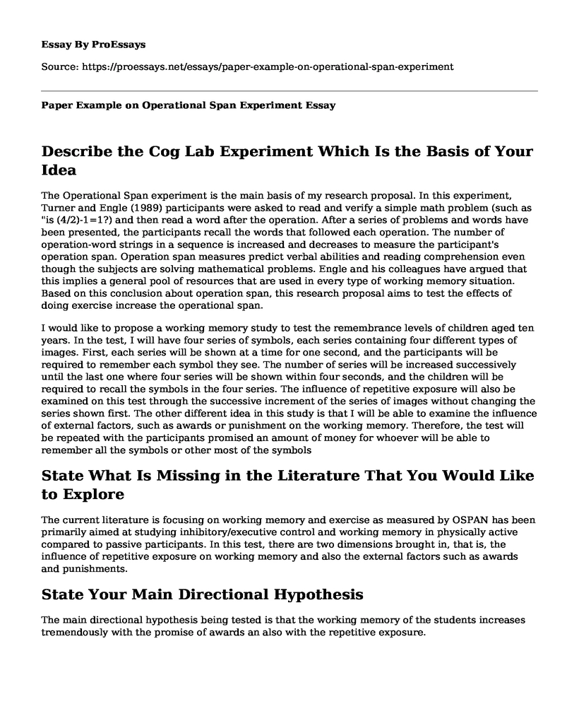 Paper Example on Operational Span Experiment