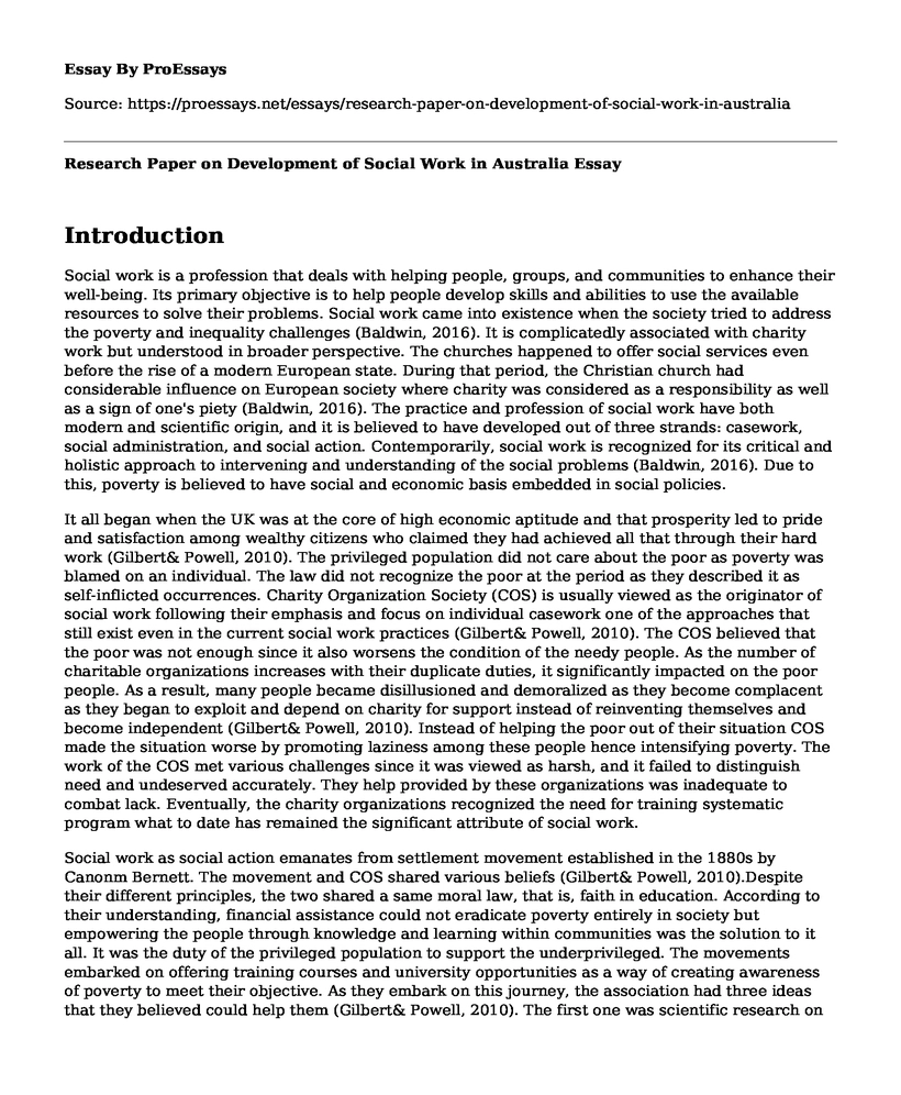 Research Paper on Development of Social Work in Australia