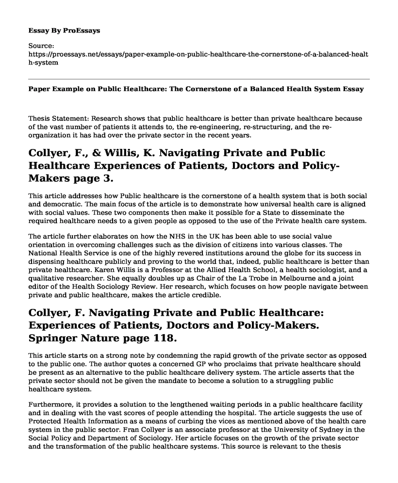 Paper Example on Public Healthcare: The Cornerstone of a Balanced Health System