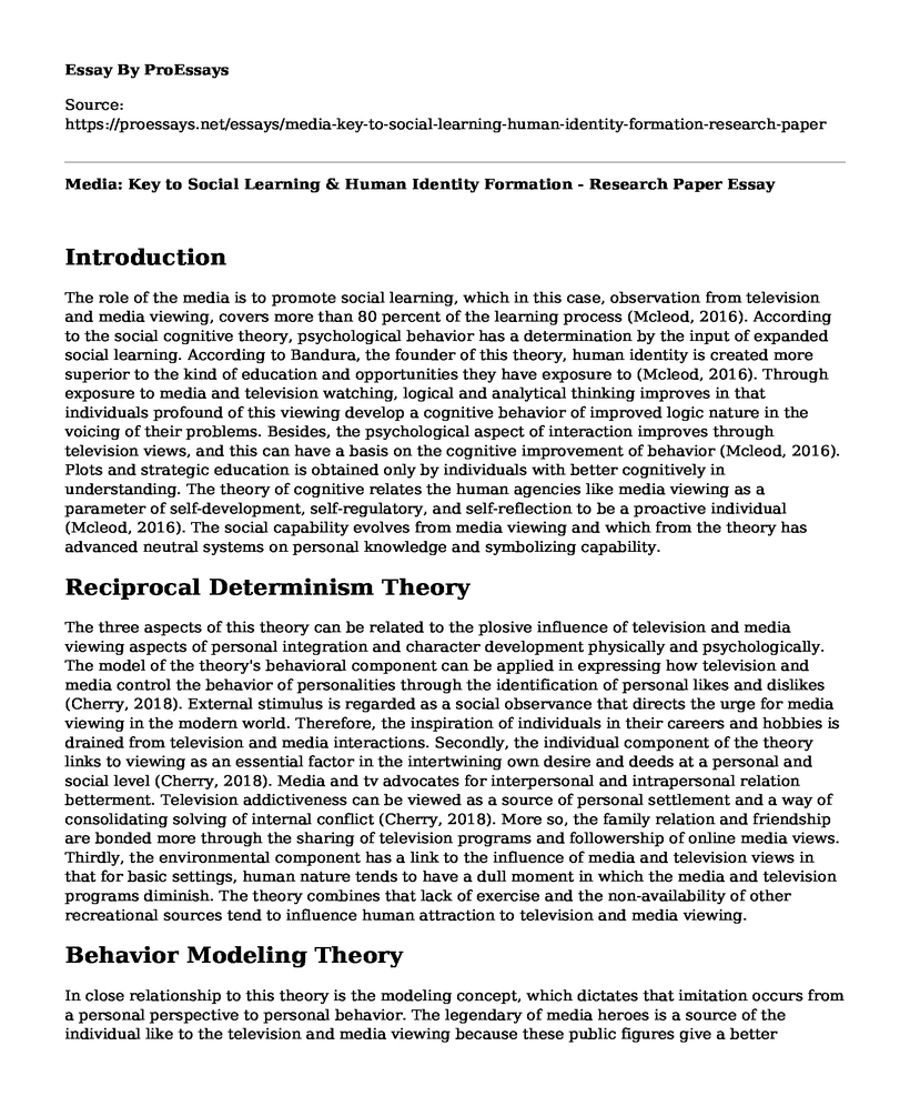 Media: Key to Social Learning & Human Identity Formation - Research Paper