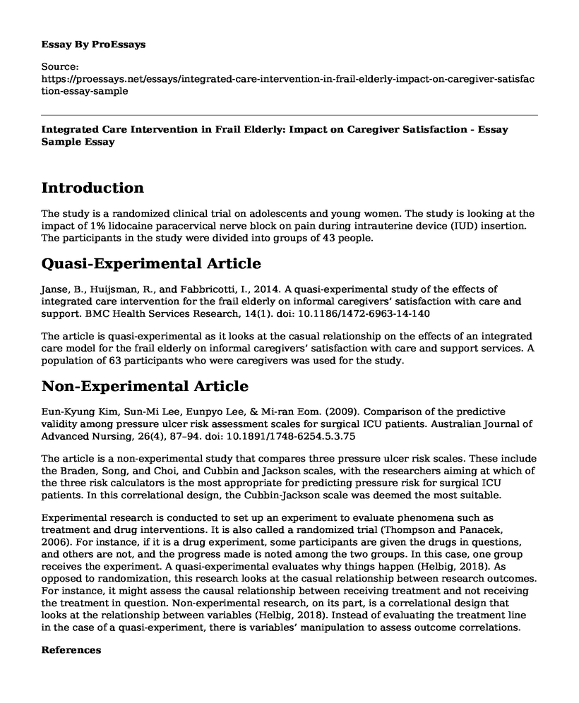 Integrated Care Intervention in Frail Elderly: Impact on Caregiver Satisfaction - Essay Sample