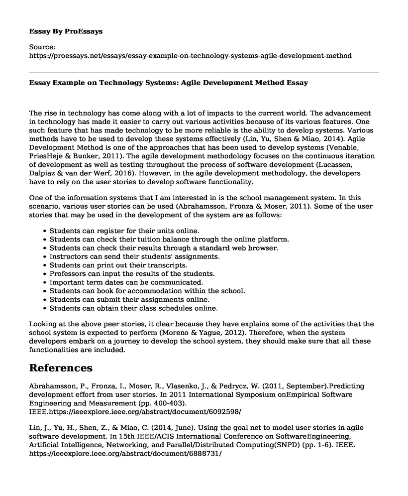 Essay Example on Technology Systems: Agile Development Method