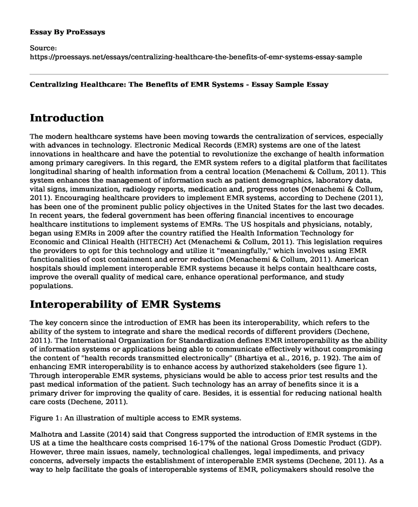 Centralizing Healthcare: The Benefits of EMR Systems - Essay Sample