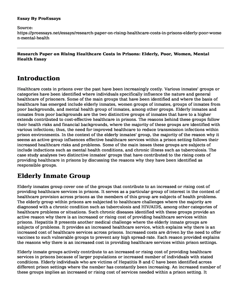 Research Paper on Rising Healthcare Costs in Prisons: Elderly, Poor, Women, Mental Health