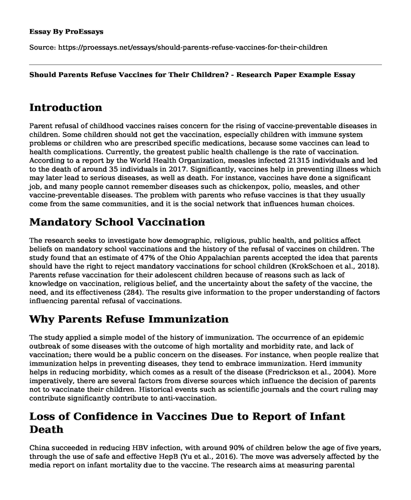 Should Parents Refuse Vaccines for Their Children? - Research Paper Example