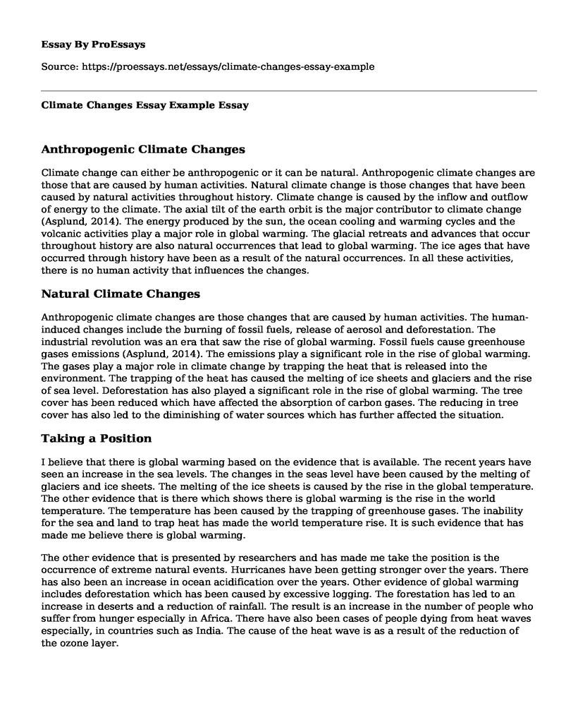Climate Changes Essay Example