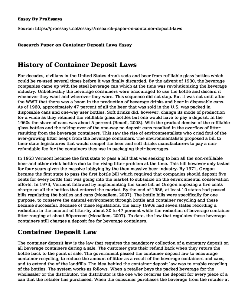 Research Paper on Container Deposit Laws
