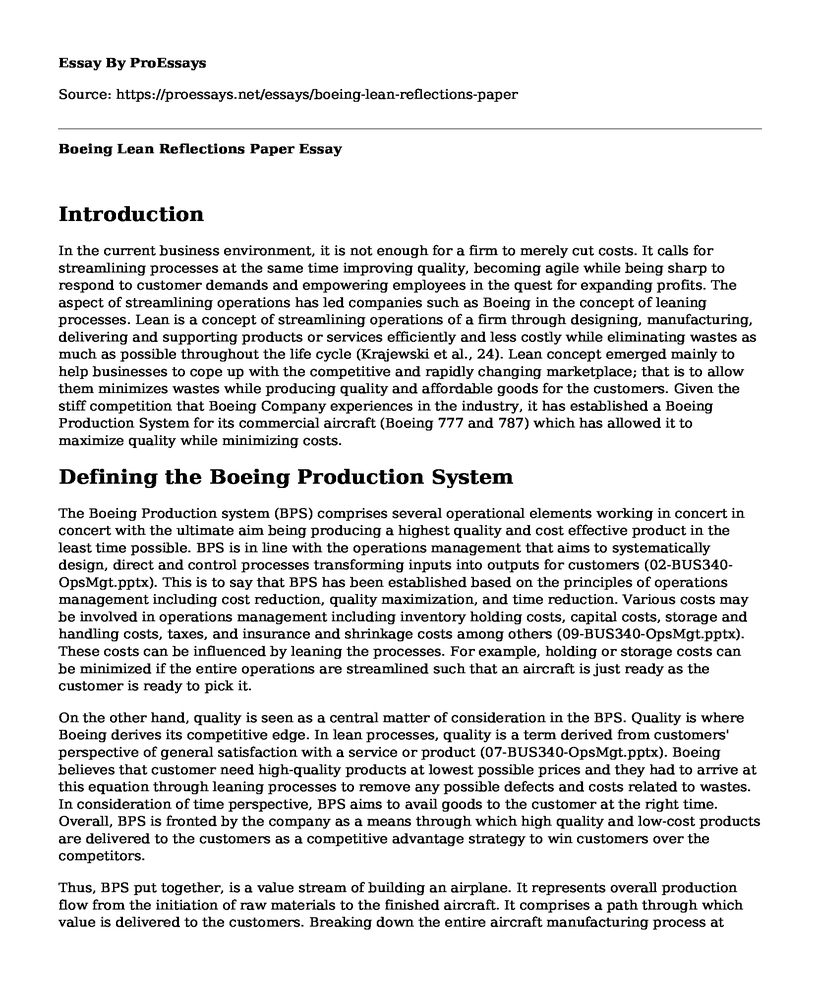 Boeing Lean Reflections Paper