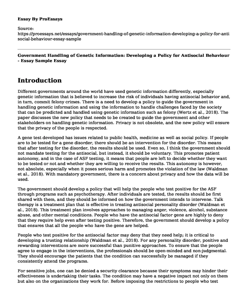 Government Handling of Genetic Information: Developing a Policy for Antisocial Behaviour - Essay Sample