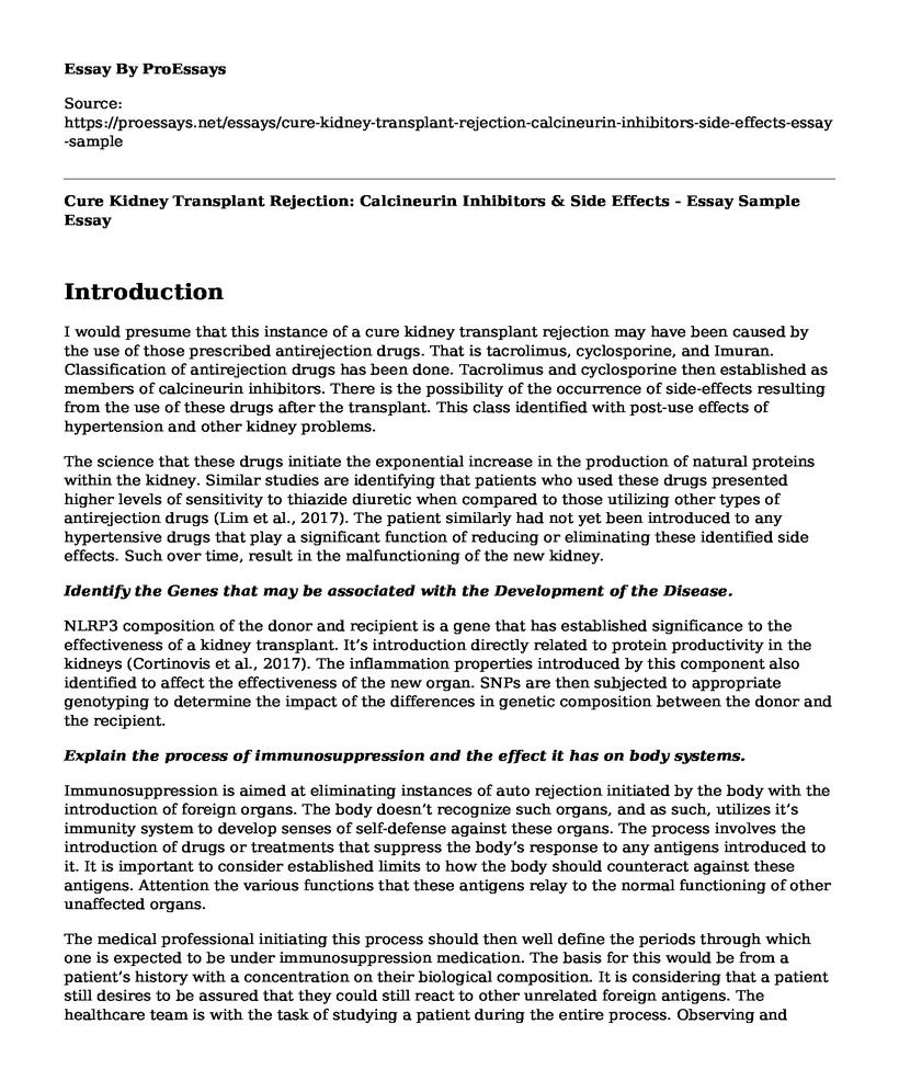 Cure Kidney Transplant Rejection: Calcineurin Inhibitors & Side Effects - Essay Sample