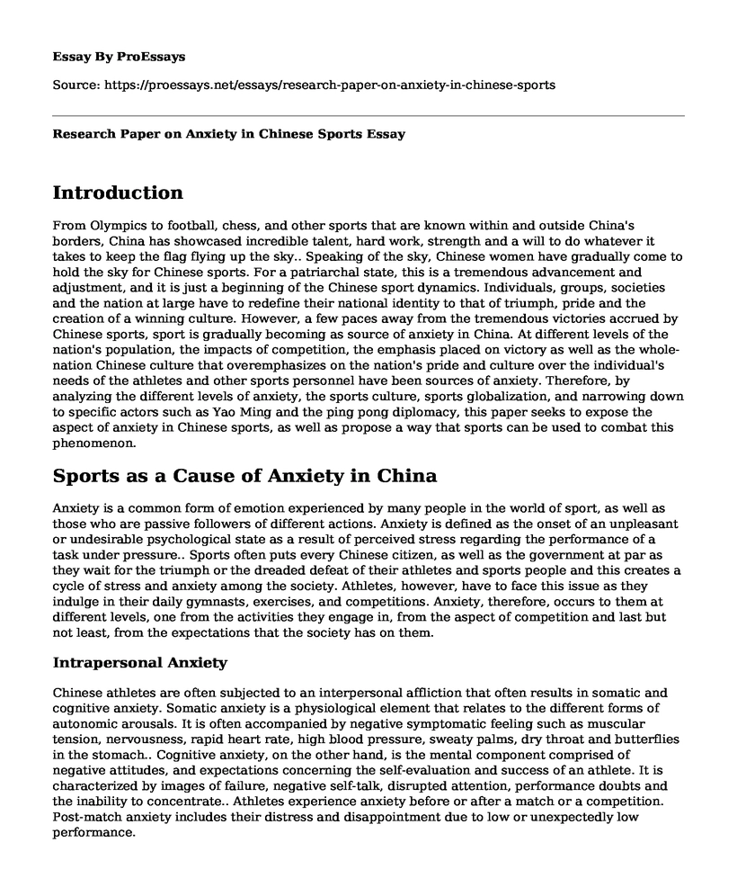 Research Paper on Anxiety in Chinese Sports