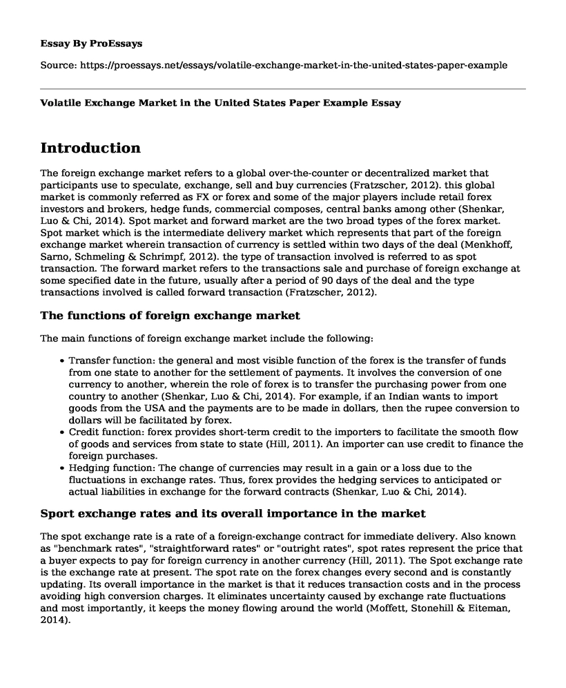 Volatile Exchange Market in the United States Paper Example