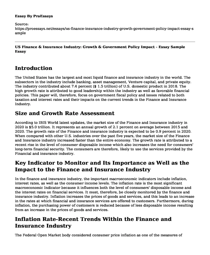 US Finance & Insurance Industry: Growth & Government Policy Impact - Essay Sample