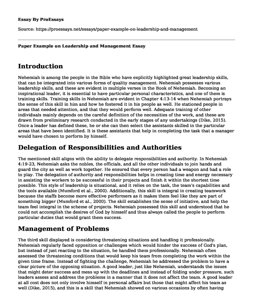 Paper Example on Leadership and Management