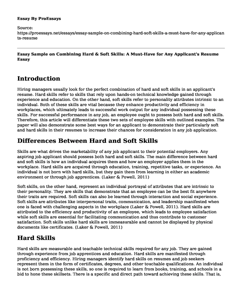 Essay Sample on Combining Hard & Soft Skills: A Must-Have for Any Applicant's Resume