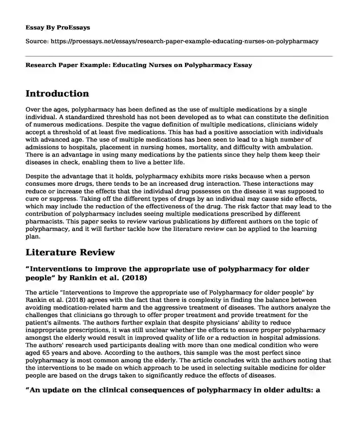 Research Paper Example: Educating Nurses on Polypharmacy