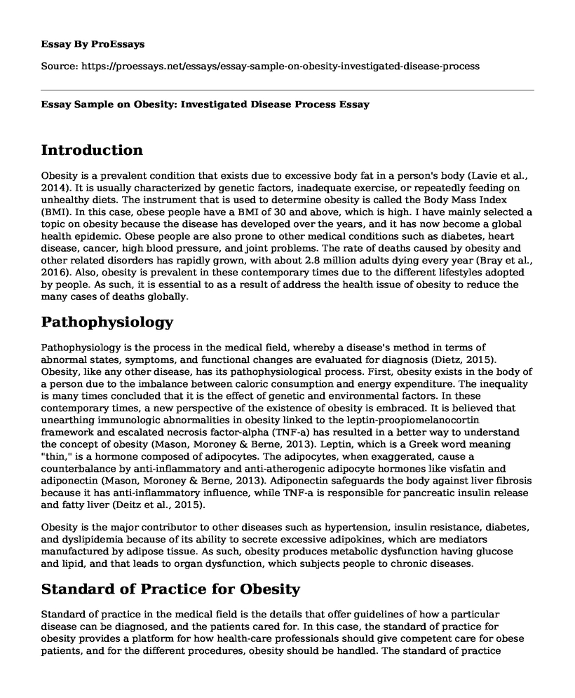 Essay Sample on Obesity: Investigated Disease Process