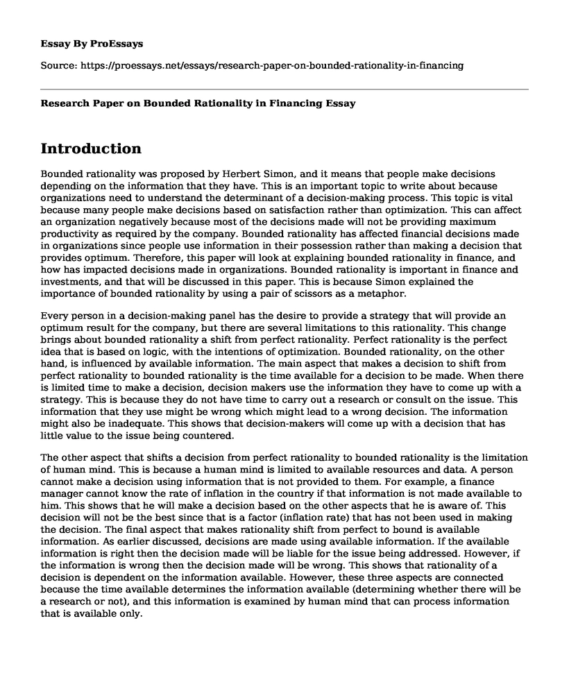 Research Paper on Bounded Rationality in Financing
