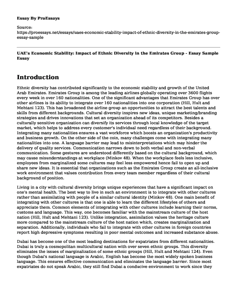 UAE's Economic Stability: Impact of Ethnic Diversity in the Emirates Group - Essay Sample