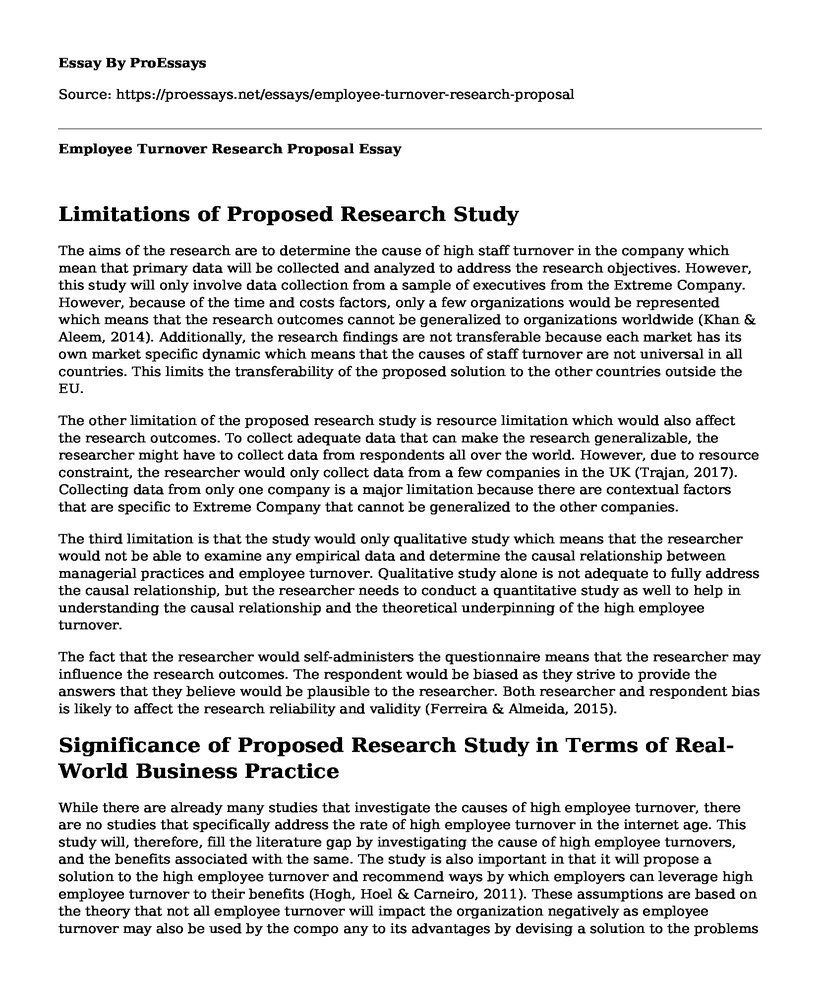 Employee Turnover Research Proposal