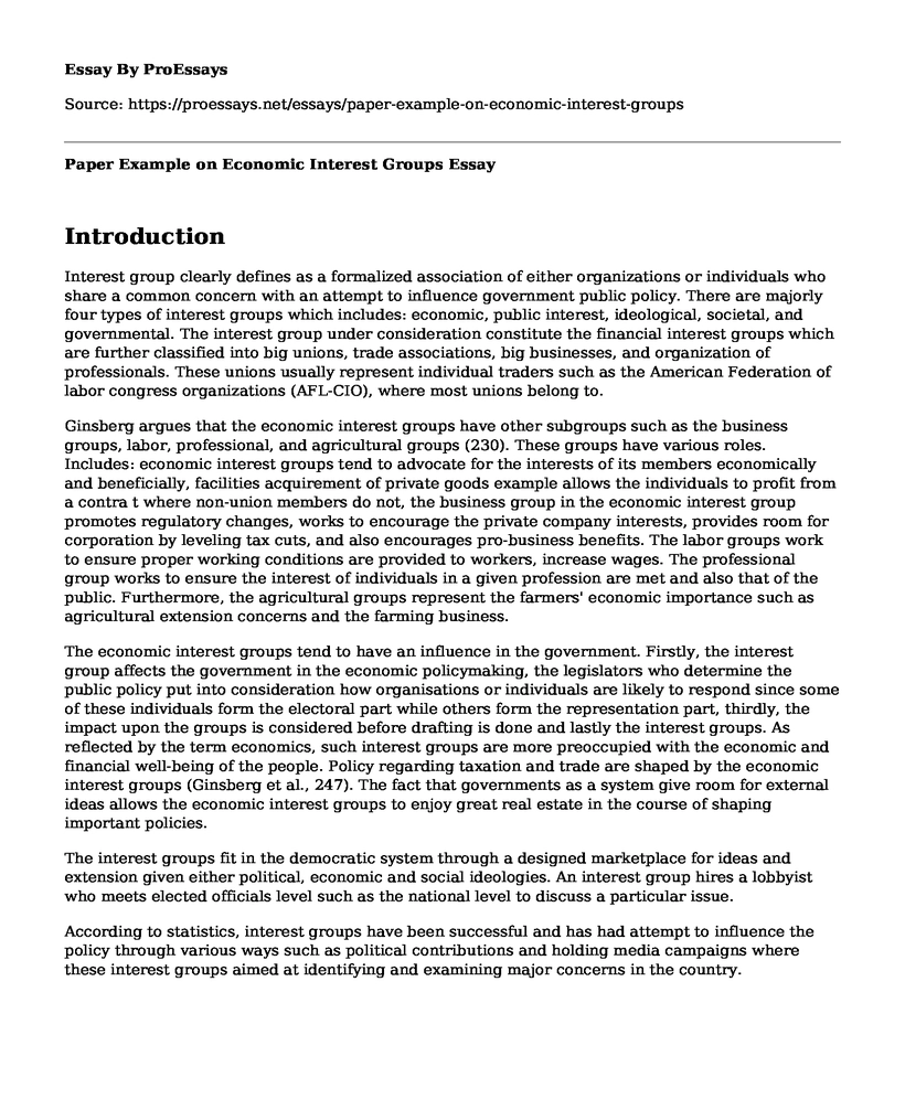 Paper Example on Economic Interest Groups