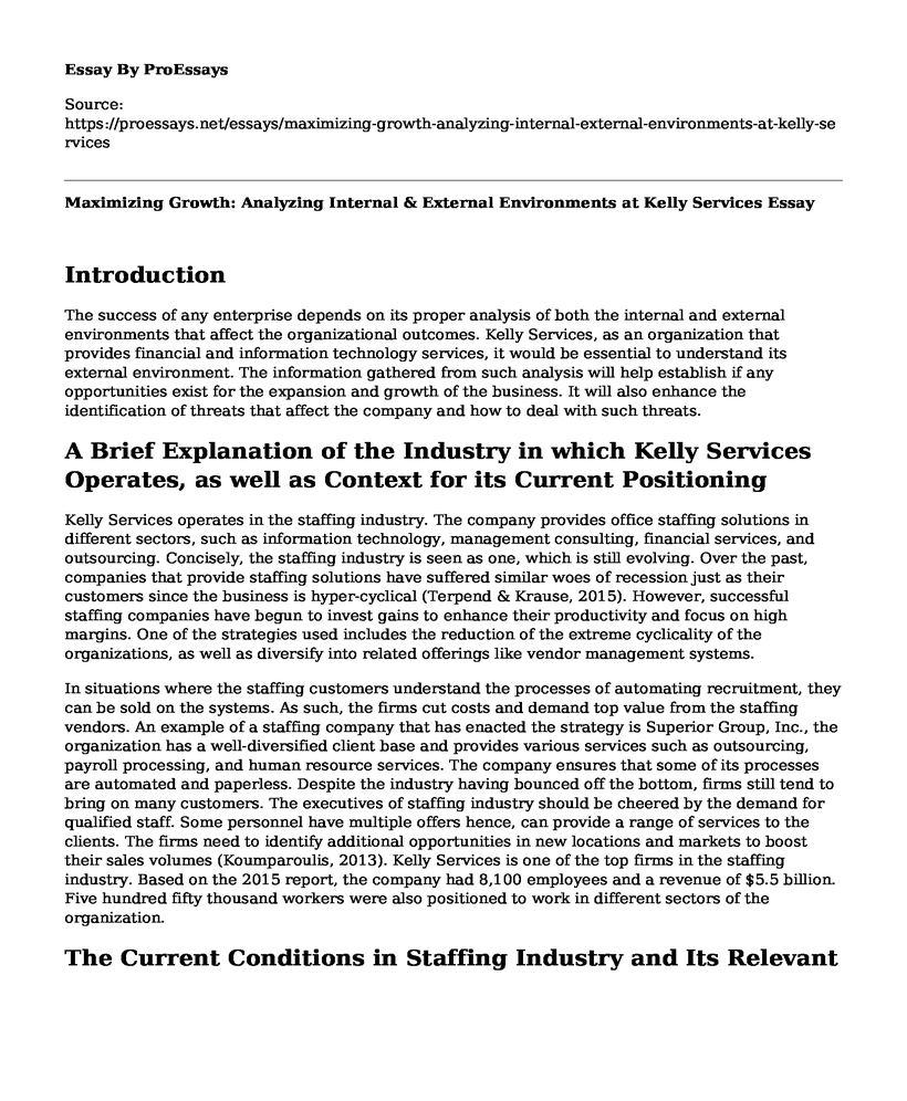 Maximizing Growth: Analyzing Internal & External Environments at Kelly Services