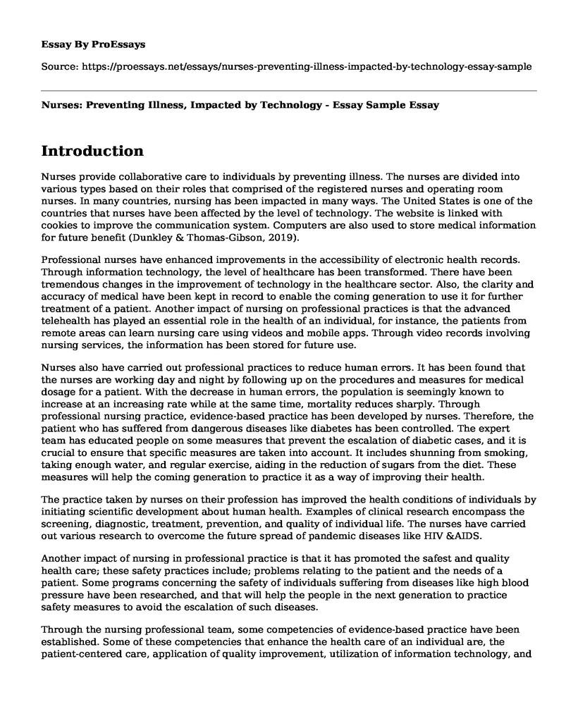 Nurses: Preventing Illness, Impacted by Technology - Essay Sample