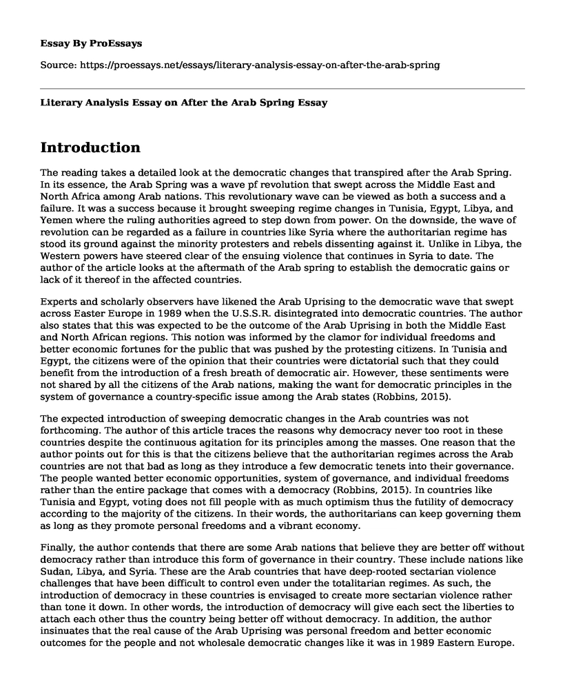 Literary Analysis Essay on After the Arab Spring