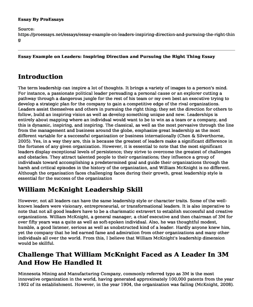 Essay Example on Leaders: Inspiring Direction and Pursuing the Right Thing