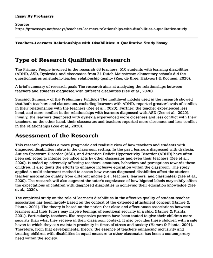 Teachers-Learners Relationships with Disabilities: A Qualitative Study