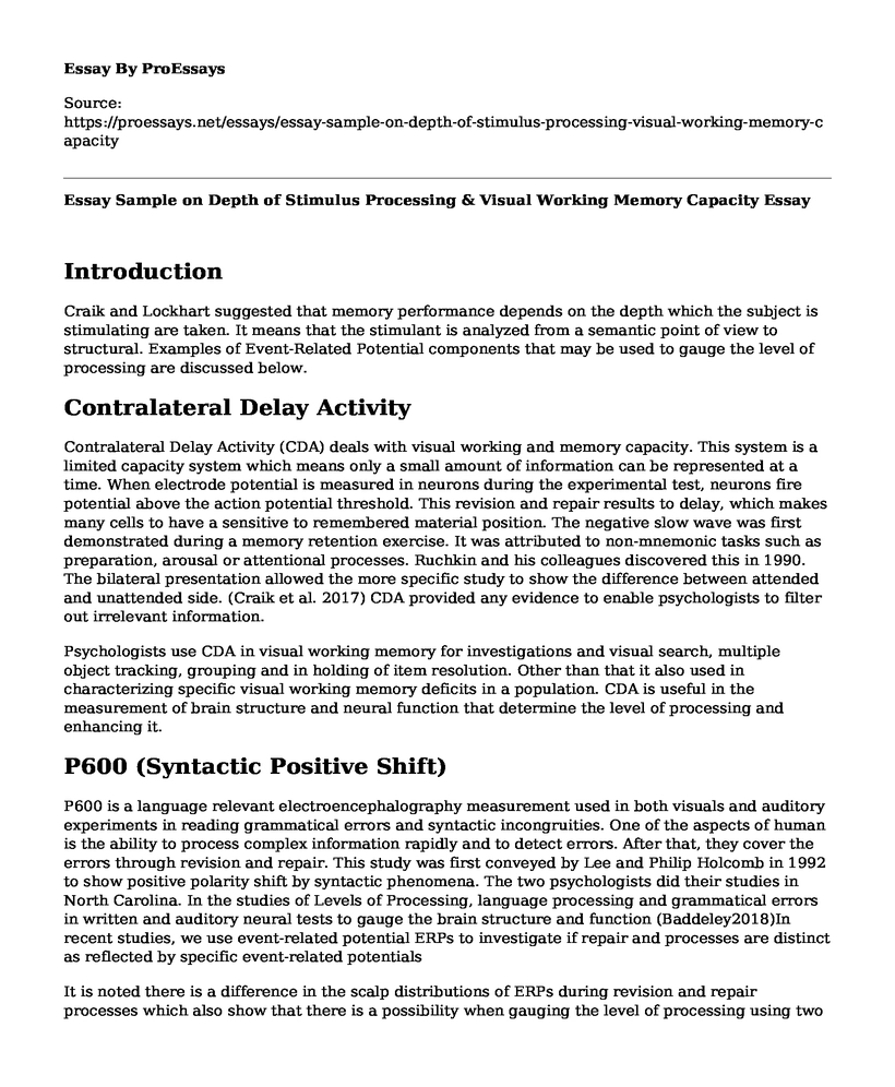 Essay Sample on Depth of Stimulus Processing & Visual Working Memory Capacity