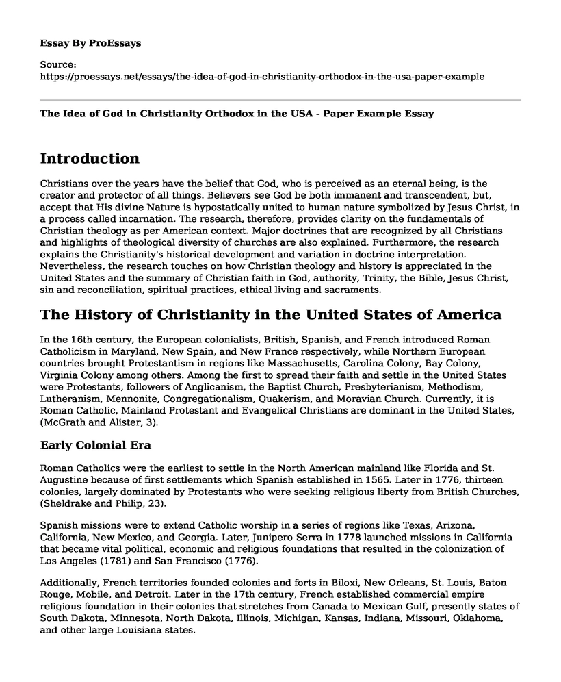 The Idea of God in Christianity Orthodox in the USA - Paper Example